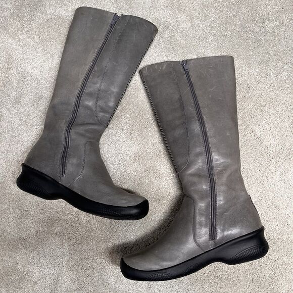Keen Bern Baby Tall Riding Boots Women’s 7 Gray Leather Zipper Wedge Heels - Picture 3 of 16